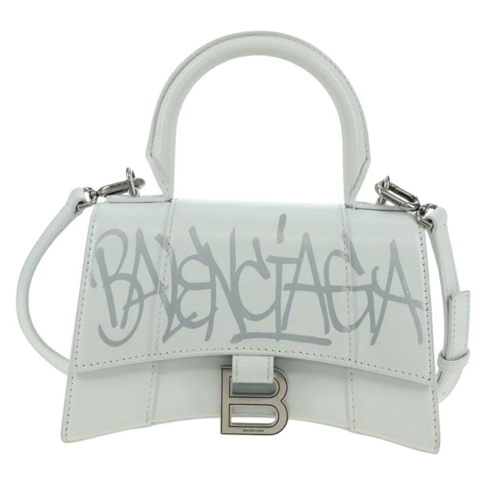 Balenciaga Hour Glass Handbag Leather White